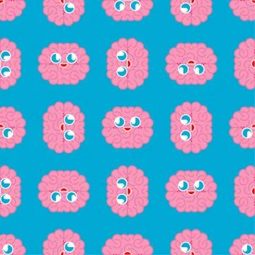 Cute brain pattern. funny Brains cartoon style background. Baby cloth texture Stock Illustration