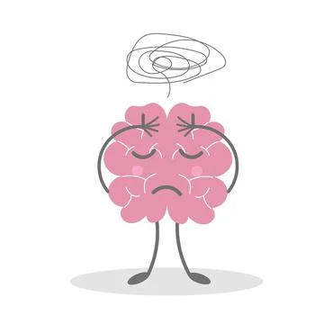 Cute brain in stress, headache concept, flat vector illustration isolated on Stock Illustration