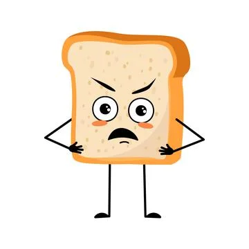 Cute bread character with angry emotions Stock Illustration