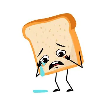 Cute bread character with crying and tears emotion Illustrazione stock