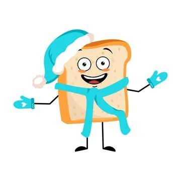 Cute bread character in Santa hat with happy emotion Illustrazione stock