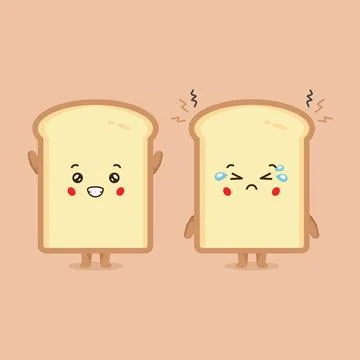 Cute Bread Characters Smiling and Sad Stock Illustration