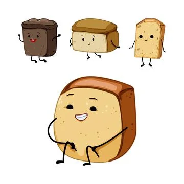 Cute bread characters smiling and sitting together Illustrazione stock