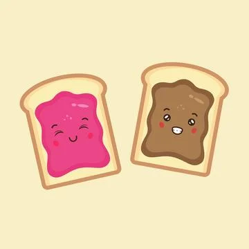 Cute Bread with Chocolate Jam and Strawberry Jam Illustrazione stock