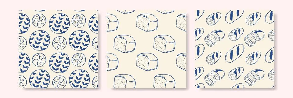 Cute bread pattern in blue and cream Stock Illustration