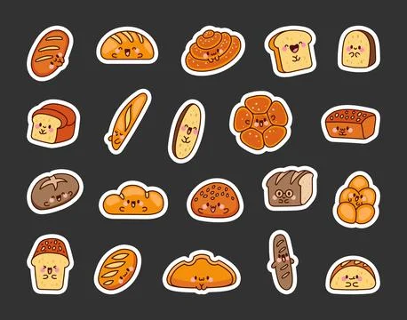 Cute bread with smiley face. Sticker Bookmark. Stockillustratie