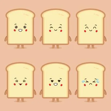 Cute Bread with Various Expression Stock Illustration