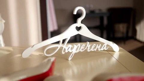 Cute bride run out of focus with her hanger(bride) on foreground Vidéo 77029094