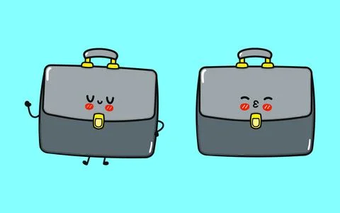 Cute Briefcase Characters with Playful Expressions. Fun Business Cartoon Stock Illustration
