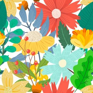 Cute bright floral pattern with mess of flowers Stock Illustration