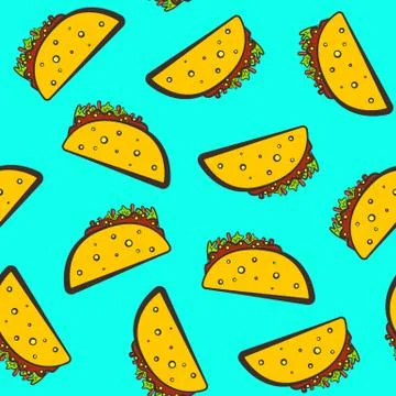 Cute bright pattern with cartoon mexican taco Stock Illustration