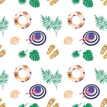 Cute bright seamless summer pattern with items for the sea and vacation. Print Stock-Illustration