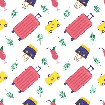 Cute bright seamless summer pattern with elements for the sea and relaxation Illustrazione stock