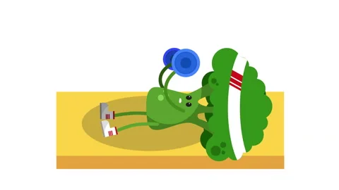Cute broccoli character doing bench press workout with a barbell animation loop Stock Footage 114771586