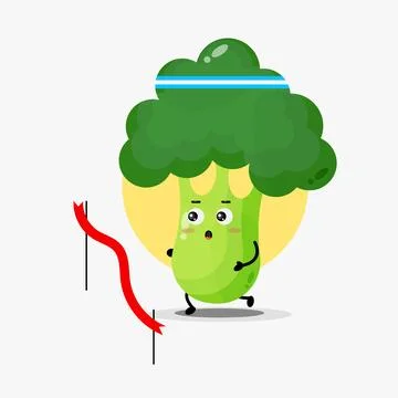 Cute broccoli character running competition Stock Illustration