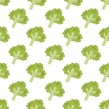 Cute Broccoli Seamless Pattern Isolated on White Background Stock Illustration