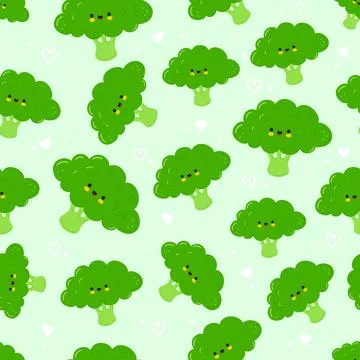 Cute broccoli seamless pattern on a light green background Illustrazione stock