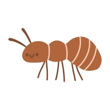 Cute brown ant character vector illustration with smiling face and antennae Illustrazione stock
