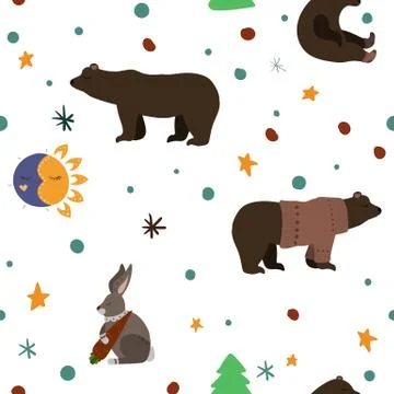 Cute brown bear and hare with carrot. Stock Illustration