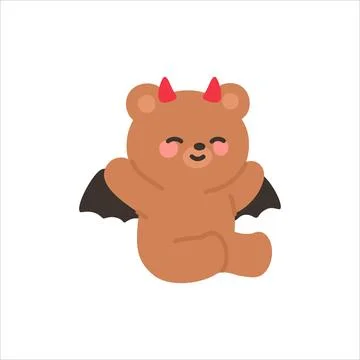 Cute Brown Bear with Devil Horns and Bat Wings Sitting on White Background Stock Illustration