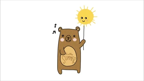 Cute brown bear flying with sun balloon cartoon Stock Footage 152670982