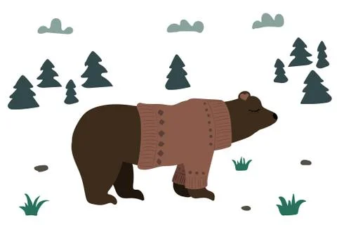 Cute brown bear in a forest. Stock Illustration