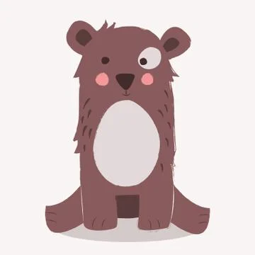 Cute brown bear sitting on the ground on beige background Stock Illustration