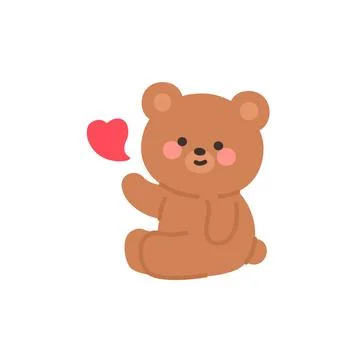 Cute Brown Bear Sitting with Heart Shaped Kiss in Valentine Day Theme Stock Illustration