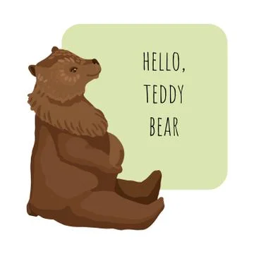 Cute brown bear sitting. Vector cartoon flat illustration card design Stock-Illustration