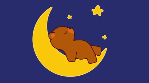 Cute brown bear sleeping on the moon. Abstract loop animation 動画素材 296847557