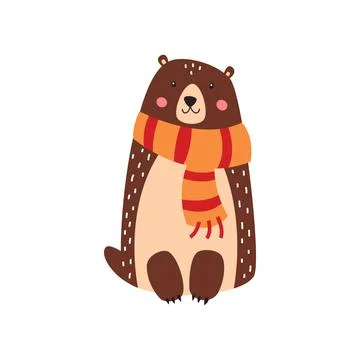 Cute brown bear on a white isolated background, vector illustration Stock Illustration