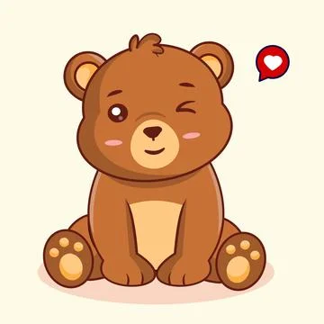 Cute Brown Bear Winking Vector Illustration Kawaii Animal Stock Illustration