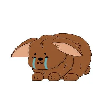 Cute brown bunny is crying, rabbit is unhappy, is in depression. The ears of  Stock Illustration