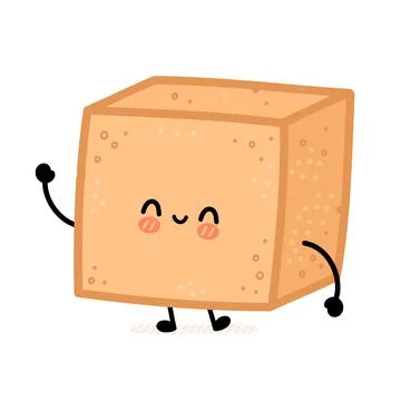 Cute brown cane sugar cube character. Vector flat line cartoon kawaii character Stock Illustration