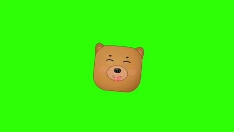 Cute Brown Cartoon Bear Face Smiling on Green Screen 4K Video Stockbeeldmateriaal 333598948