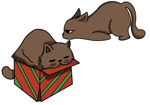 Cute brown cat in gift box christmas illustration Stock Illustration