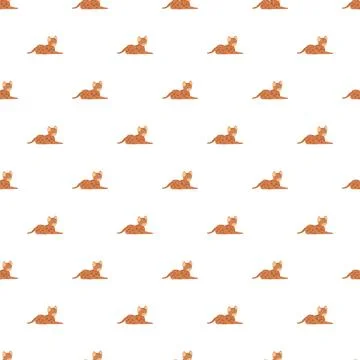 Cute brown cat lying down seamless pattern Stock Illustration