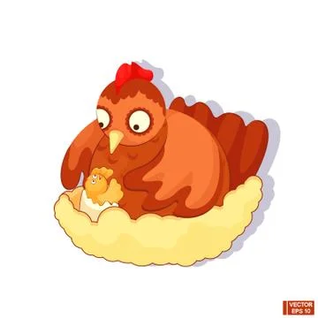 Cute brown chicken with chick Stock Illustration
