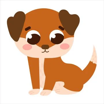 Cute brown dog in cartoon style isolated on white background, farm animal, ru Stock Illustration