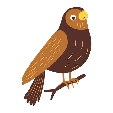 Cute Brown Eagle Hawk Falcon Bird Animal Cartoon Character Perched on Tree .. Stock Illustration