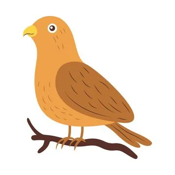 Cute Brown Eagle Hawk Falcon Bird Animal Cartoon Character Perched on Tree .. Stock Illustration