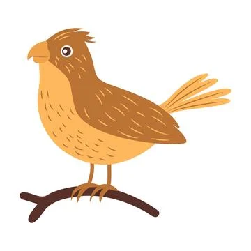 Cute Brown Eagle Hawk Falcon Bird Animal Cartoon Character Perched on Tree .. Stock Illustration