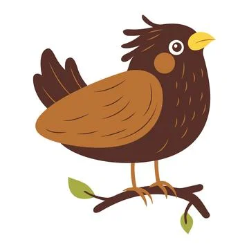 Cute Brown Eagle Hawk Falcon Bird Animal Cartoon Character Perched on Tree .. Stock Illustration