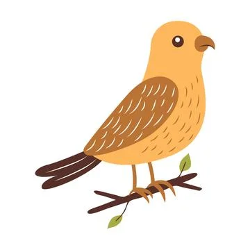 Cute Brown Eagle Hawk Falcon Bird Animal Cartoon Character Perched on Tree .. 스톡 일러스트