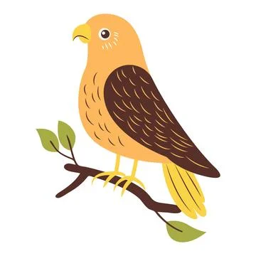 Cute Brown Eagle Hawk Falcon Bird Animal Cartoon Character Perched on Tree .. Stock Illustration