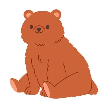 Cute brown grizzly bear sitting vector illustration. Flat design woodland Stock Illustration