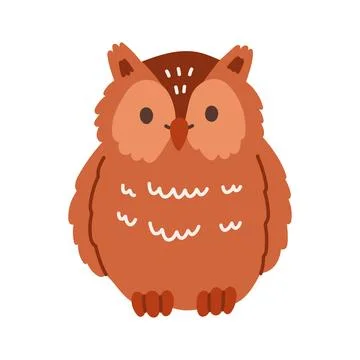 Cute brown owl bird vector illustration. Flat design woodland forest bird icon Stock Illustration