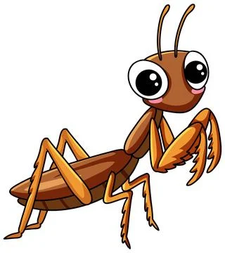 Cute Brown Praying Mantis Vector Illustration Isolated on White Background Stock Illustration