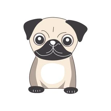 Cute brown pug in flat design. Friendly domestic dog, funny pet sitting. Ve.. イラスト素材