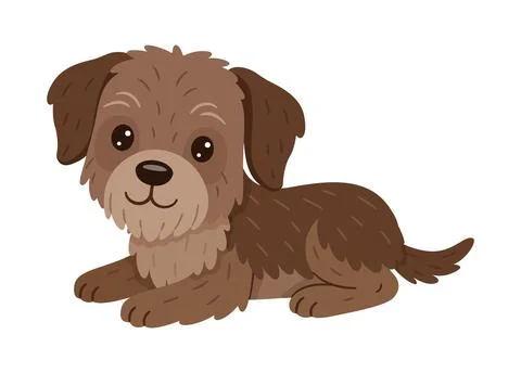Cute brown puppy lying down. Simple colorful flat style illustration. Stock Illustration